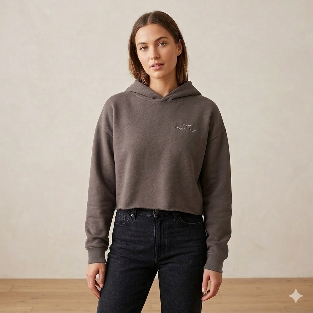 Women's Cropped Hooded Sweatshirt in Chocolate Brown